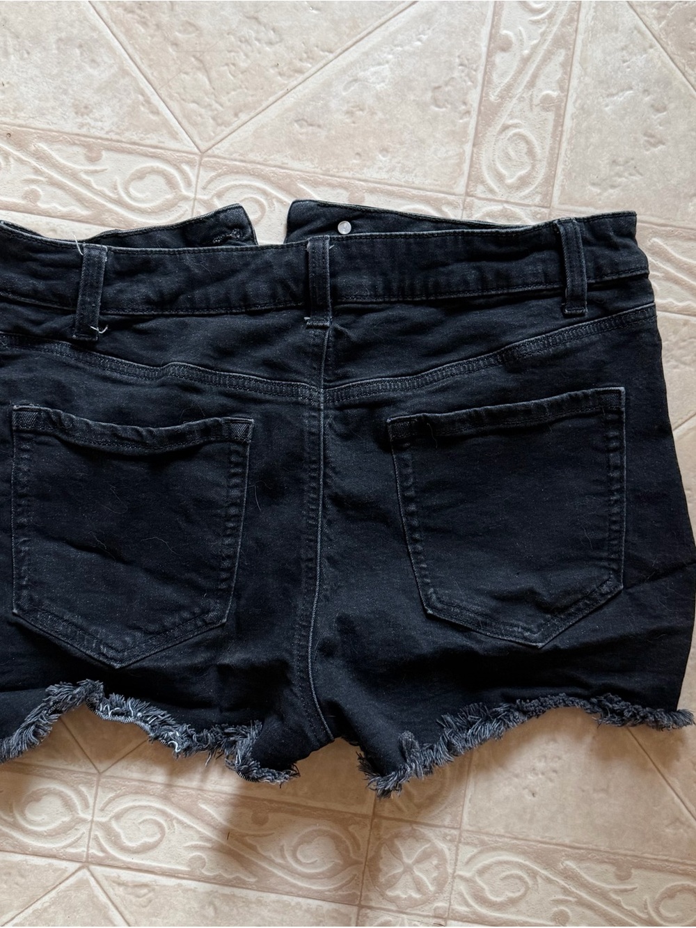 Black Denim Frayed Hem Women's Shorts